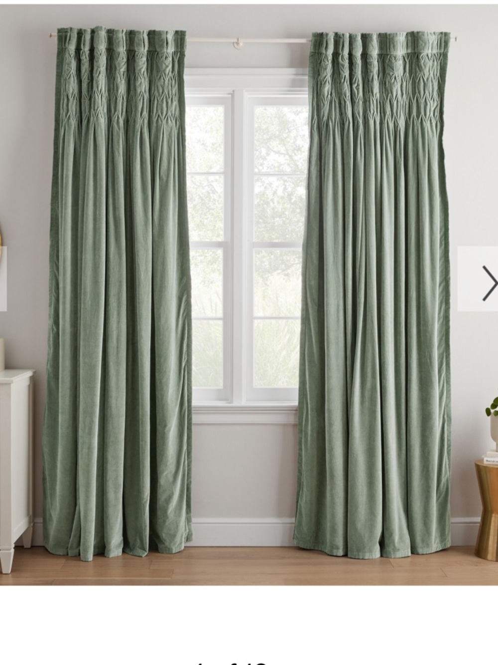 Pottery Barn Sage Green Smocked Velvet Blackout Curtain Set